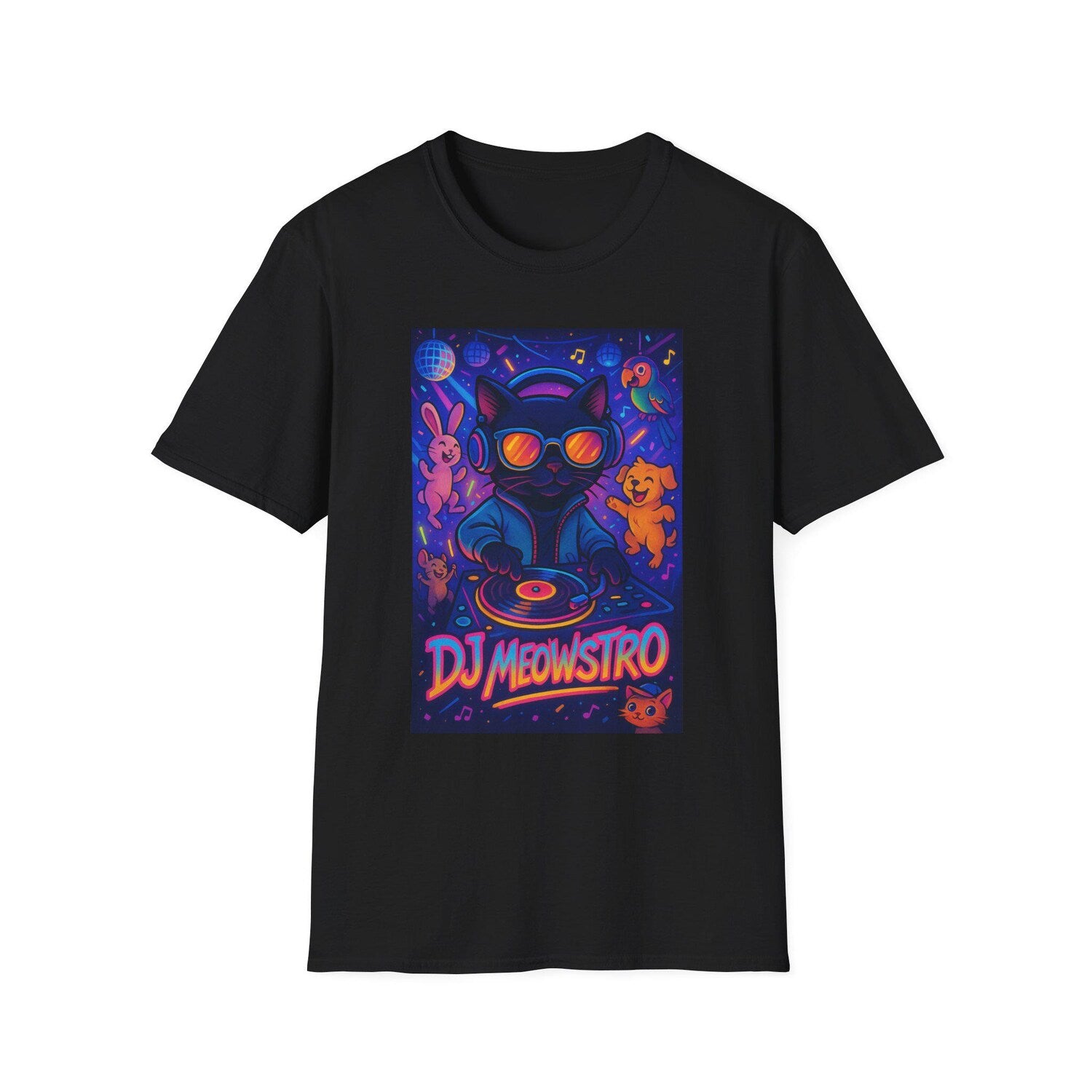 DJ Meowistro Cat T-Shirt, Unisex Graphic Tee, Cute Cat Lover Gift, Music Festival Shirt, Fun Party Top, Whimsical Pet Apparel