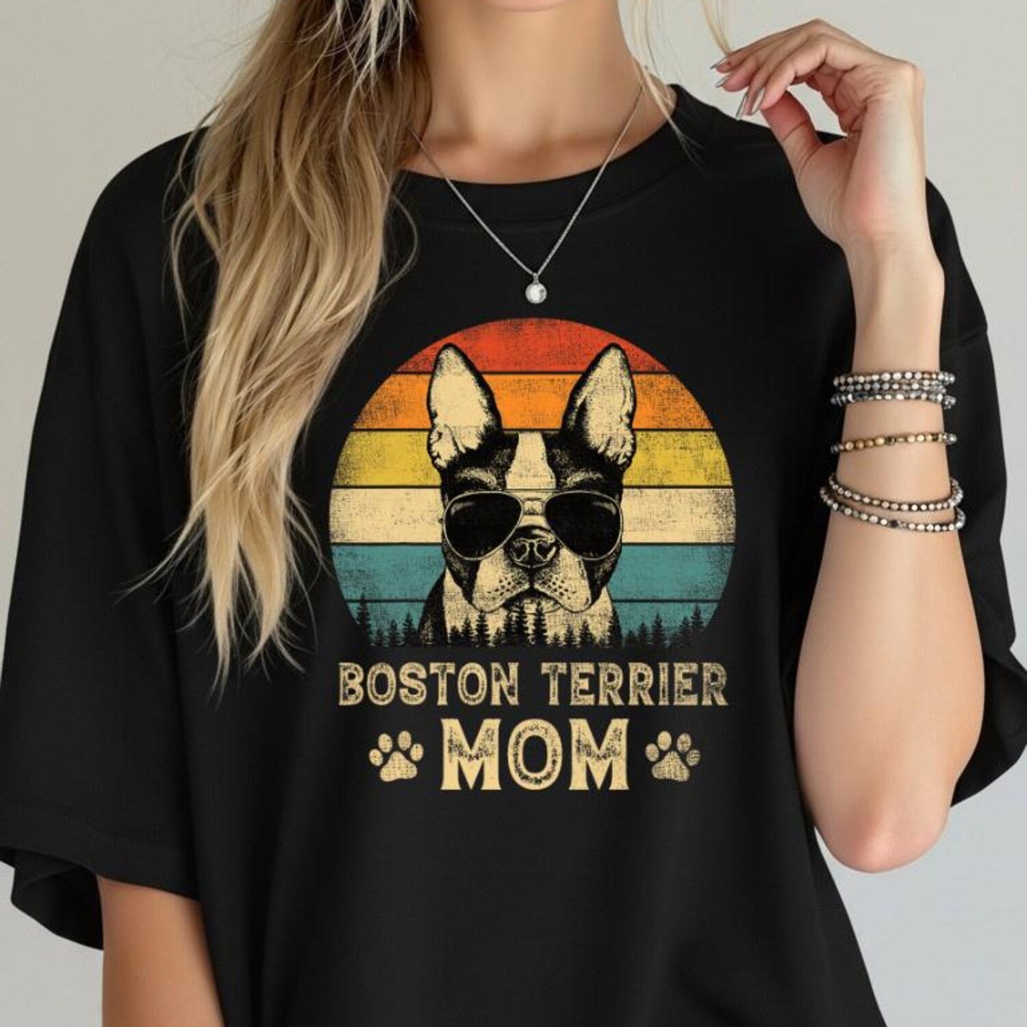 Boston Terrier Mom Shirt, Cute Dog Lover Tee, Retro Dog Mom T Shirt, Funny Pet Parent Gift, Boston Terrier Top, Dog Mom Graphic Tee