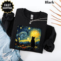 Starry Night Cat T-Shirt | Van Gogh Style Art | Cat Lover Gift Idea