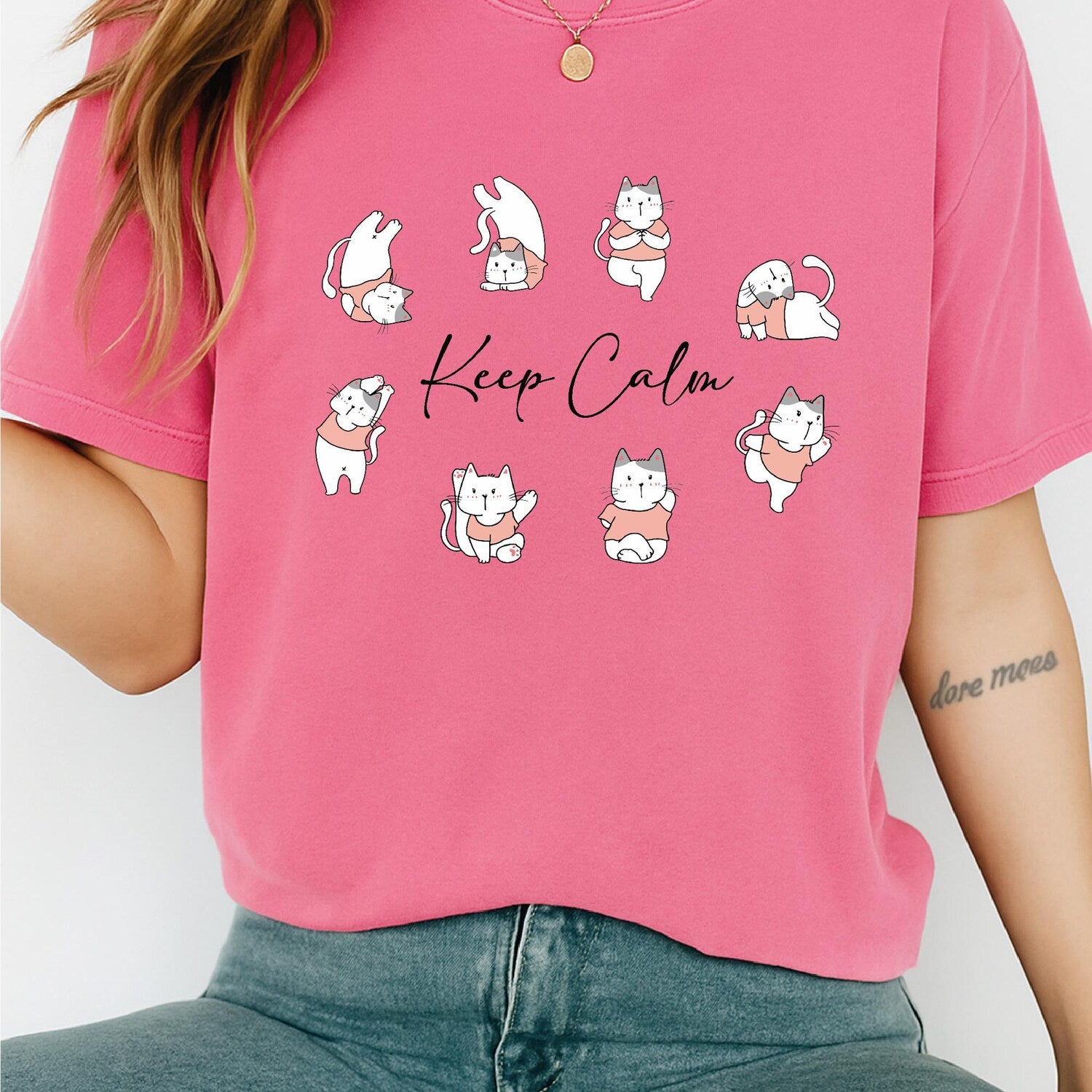 Keep Calm Cat Yoga Shirt, Cute Relaxing Cat Tee, Funny Cat Lover T-Shirt, Self Care Cat Shirt, Mindfulness Gift, Kawaii Cat Graphic Tee