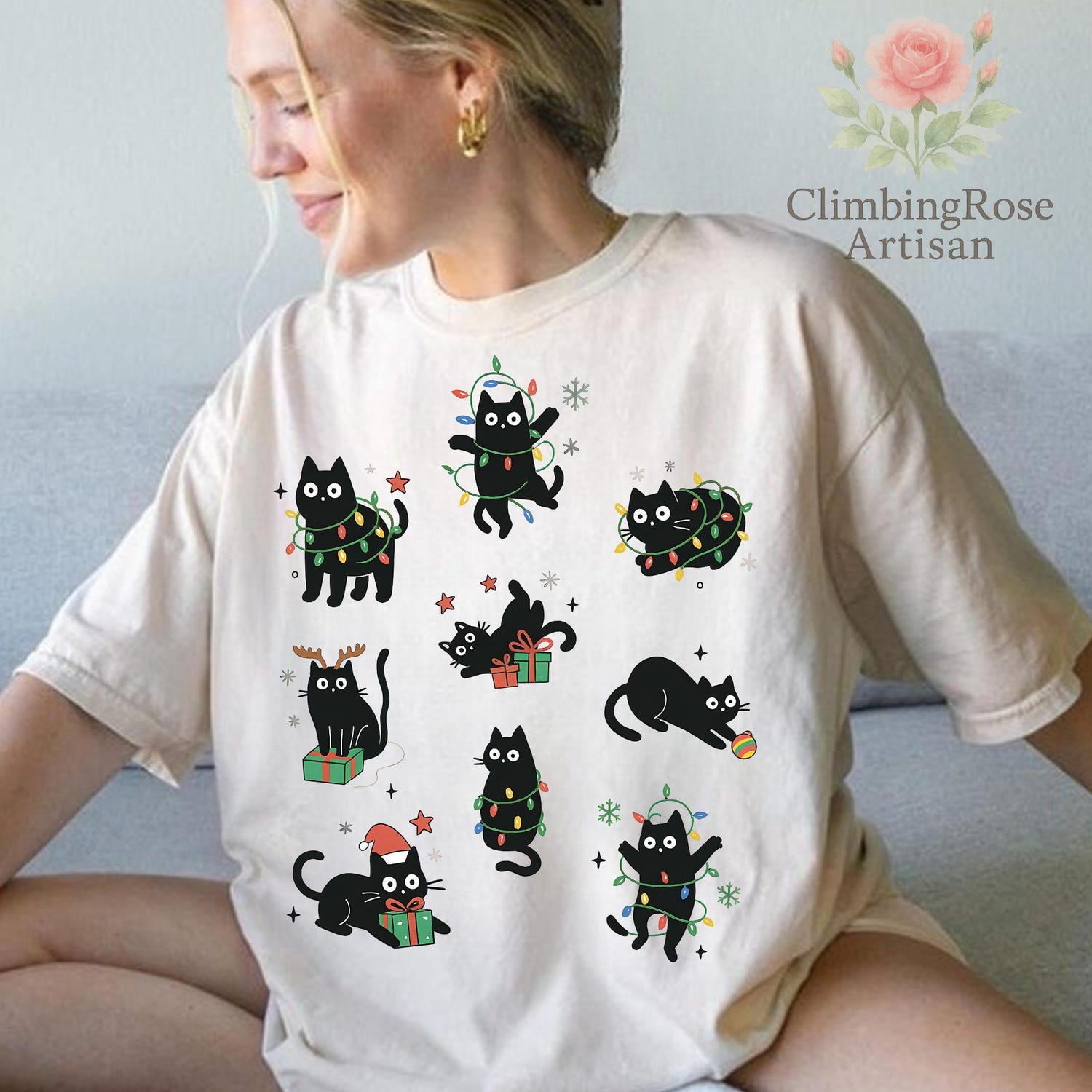 Comfort Colors Christmas Shirt For Cat Lover, Christmas Cat Tee, Cute Cat Lover T-Shirt, Funny Cat Christmas Top, Holiday Gift For Cat Owner