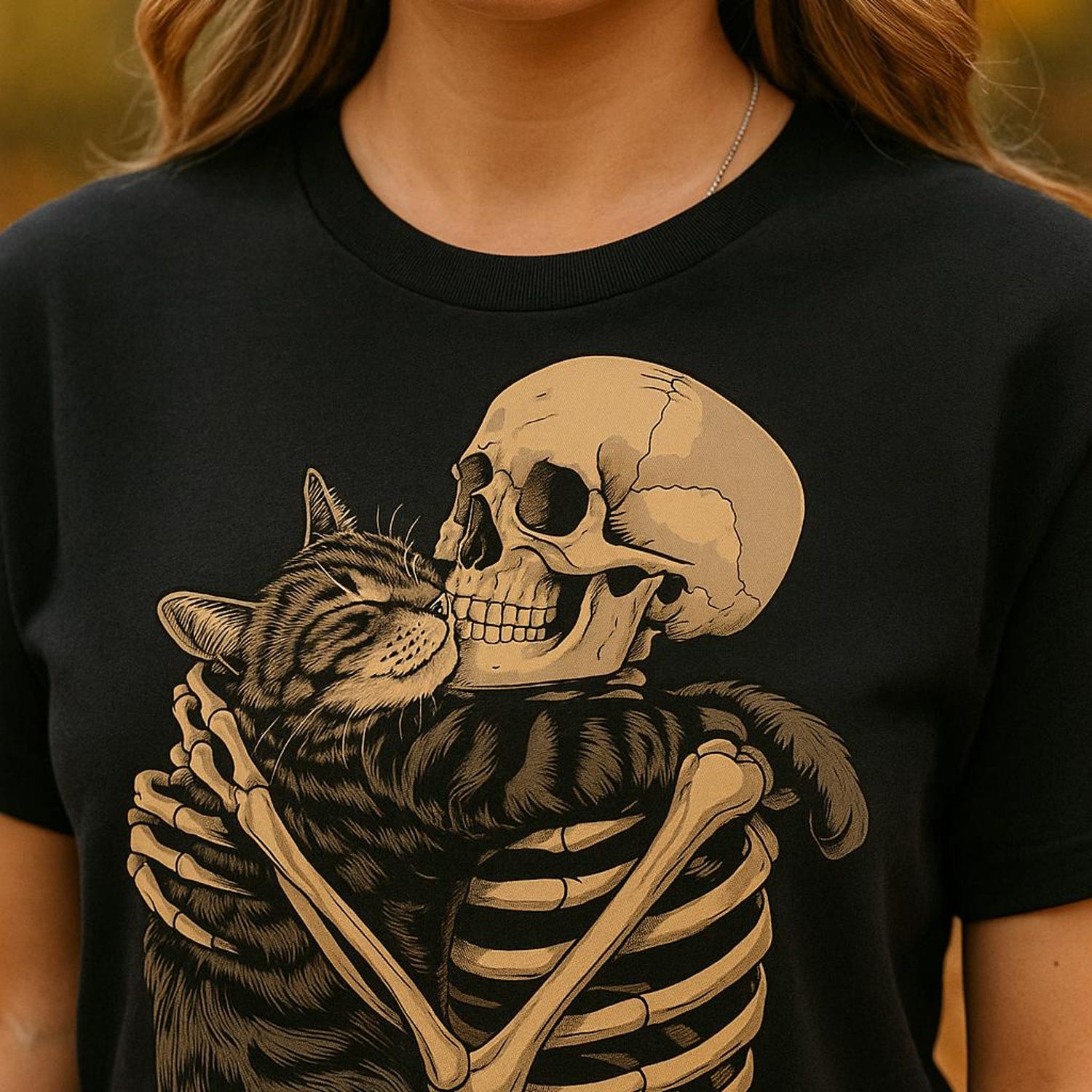 Skeleton Cat Halloween Shirt | Funny Spooky Gothic Tee | Cute Creepy Cat Lover Gift