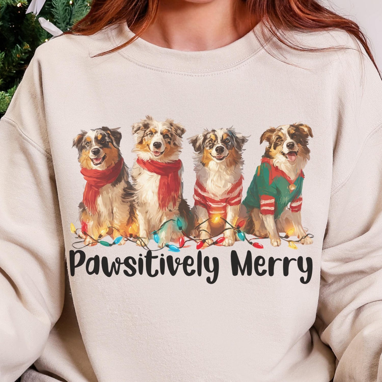 Christmas Dog Lover Sweatshirt, Australian Shepherd Crewneck, Aussie Dog Mom and Dad Holiday Shirt