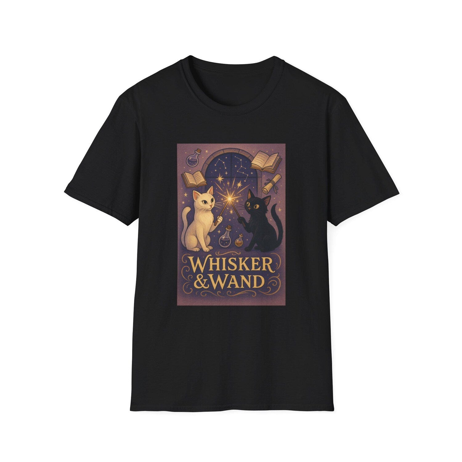 Whisker & Wand Cat Lover T-Shirt, Cute Cat Apparel, Witchy Tee, Gift for Cat Lovers, Halloween Shirt, Cozy Casual Wear