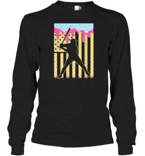 Baseball Ice Cream Drip Long Sleeve T Shirt