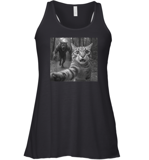 Cat Selfie Werewolf Chase Scary Monster Racerback Tank