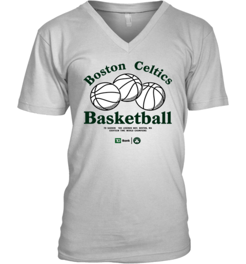 Boston Celtics Basketball Eighteen Time World Champions V Neck T Shirt