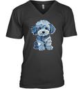 Denim Patch Animal Dog V Neck T Shirt