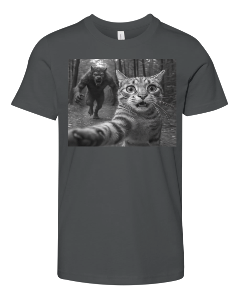 Cat Selfie Werewolf Chase Scary Monster Premium Youth T Shirt
