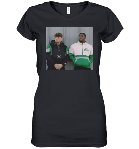 Cooper Dejean X Quinyon Mitchell Eagles Football Women039S V Neck T Shirt