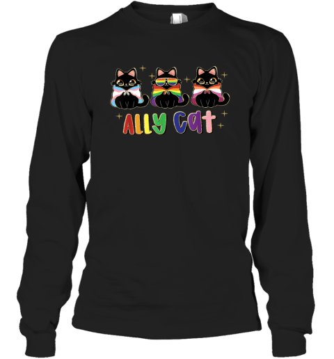 Ally Cat Rainbow Lgbt Pride Flag Gay Pride Month 2025 Long Sleeve T Shirt