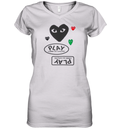 Cdg Play Logo With Black Heart Women039S V Neck T Shirt