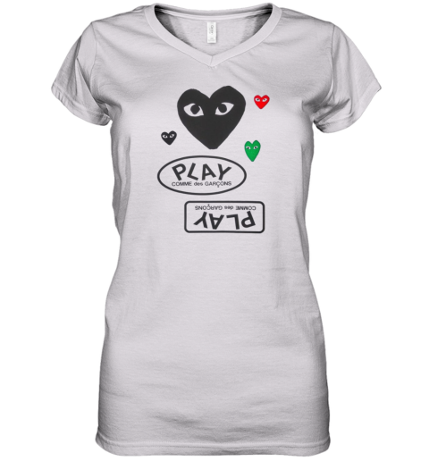 Cdg Play Logo With Black Heart Women039S V Neck T Shirt