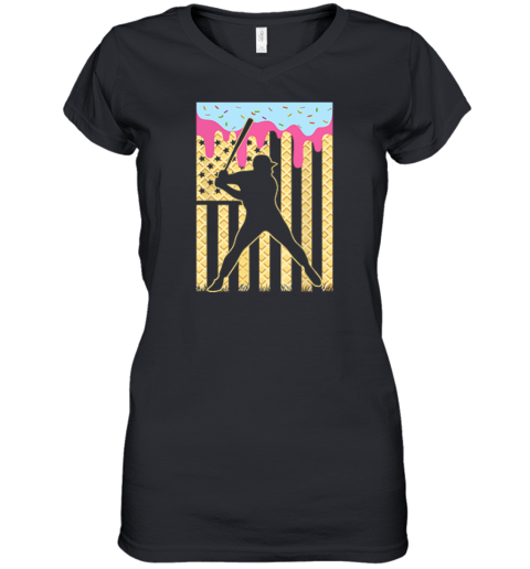 Baseball Ice Cream Drip Women039S V Neck T Shirt