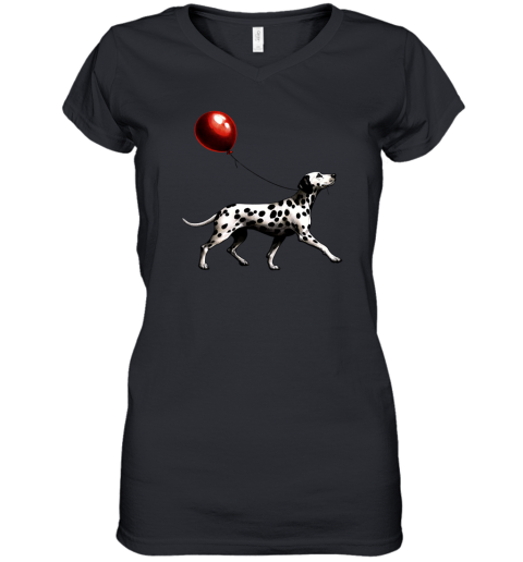 Dalmatian With Red Balloon Women039S V Neck T Shirt