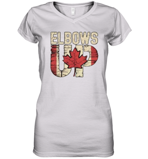 Canadian Hockey Culture Proud Canadian Elbows Up Women039S V Neck T Shirt