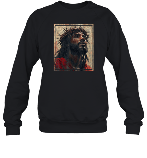 Black Jesus Face Of Jesus Cross With Crown Of Thorns Sweatshirt