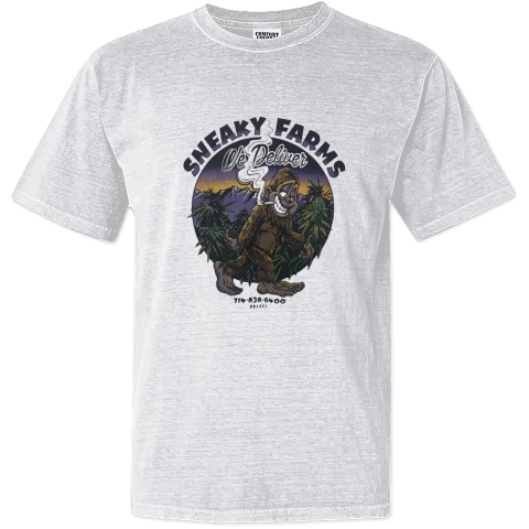 Bigfoot Smoking Sneaky Farms We Deliver Dyed Heavyweight T Shirt