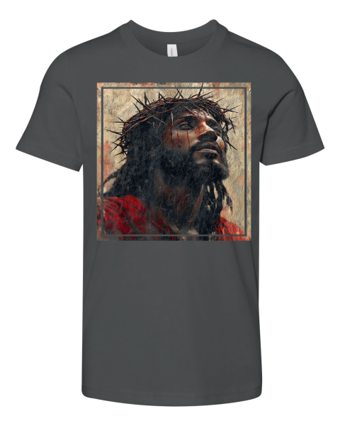 Black Jesus Face Of Jesus Cross With Crown Of Thorns Premium Youth T Shirt