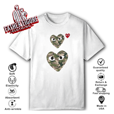 Cdg Play Camo Double Heart T Shirt