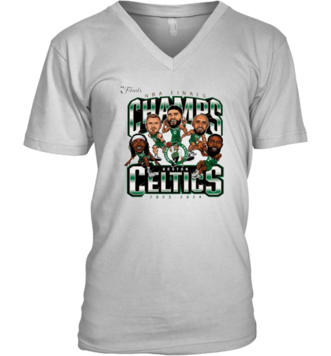 Boston Celtics White 2024 Nba Finals Champions V Neck T Shirt