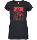 Doom Red Sketched Cover Art Retro Video Game Women039S V Neck T Shirt