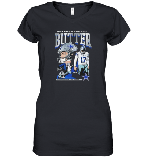 Brandon Aubrey 17 Kicker Butter Dallas Cowboys Women039S V Neck T Shirt