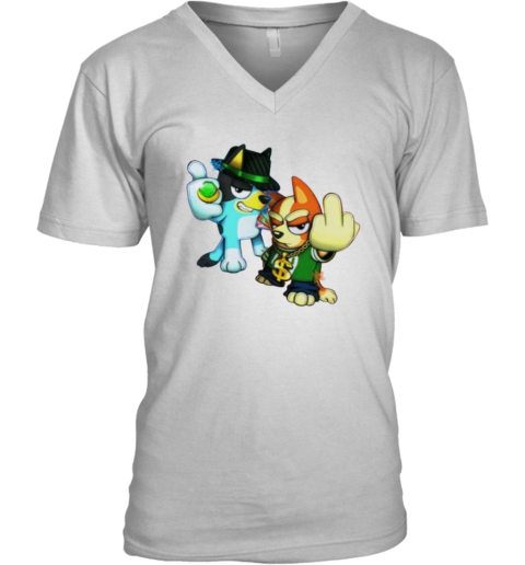 Bingo And Bluey Gangster V Neck T Shirt