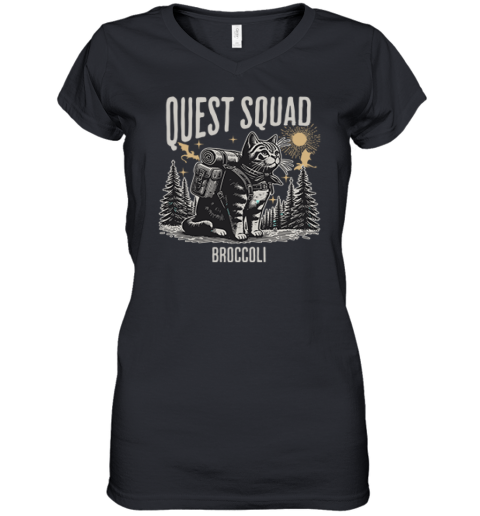Cat Onyx Storm Quest Squad Broccoli Women039S V Neck T Shirt