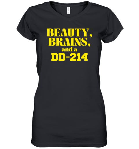 Beauty Brains And A Dd 214 Women039S V Neck T Shirt