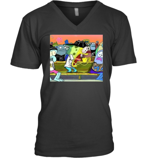 Angry Spongebob V Neck T Shirt