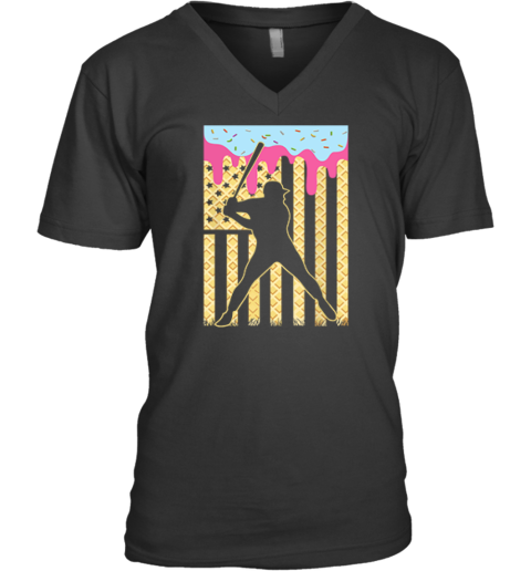 Baseball Ice Cream Drip V Neck T Shirt