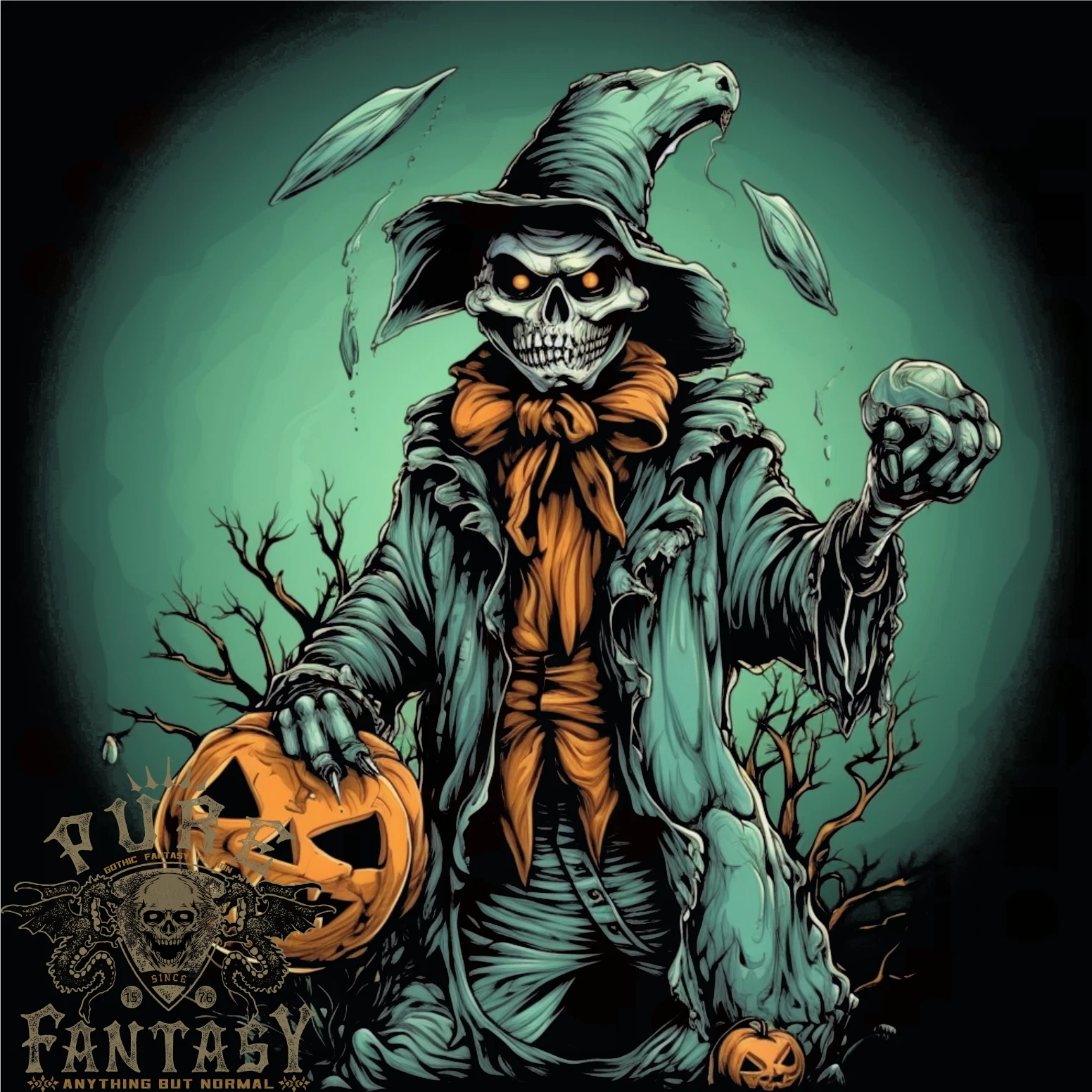 Halloween Skull With A Pumpkin Mens T-shirt 100% Cotton