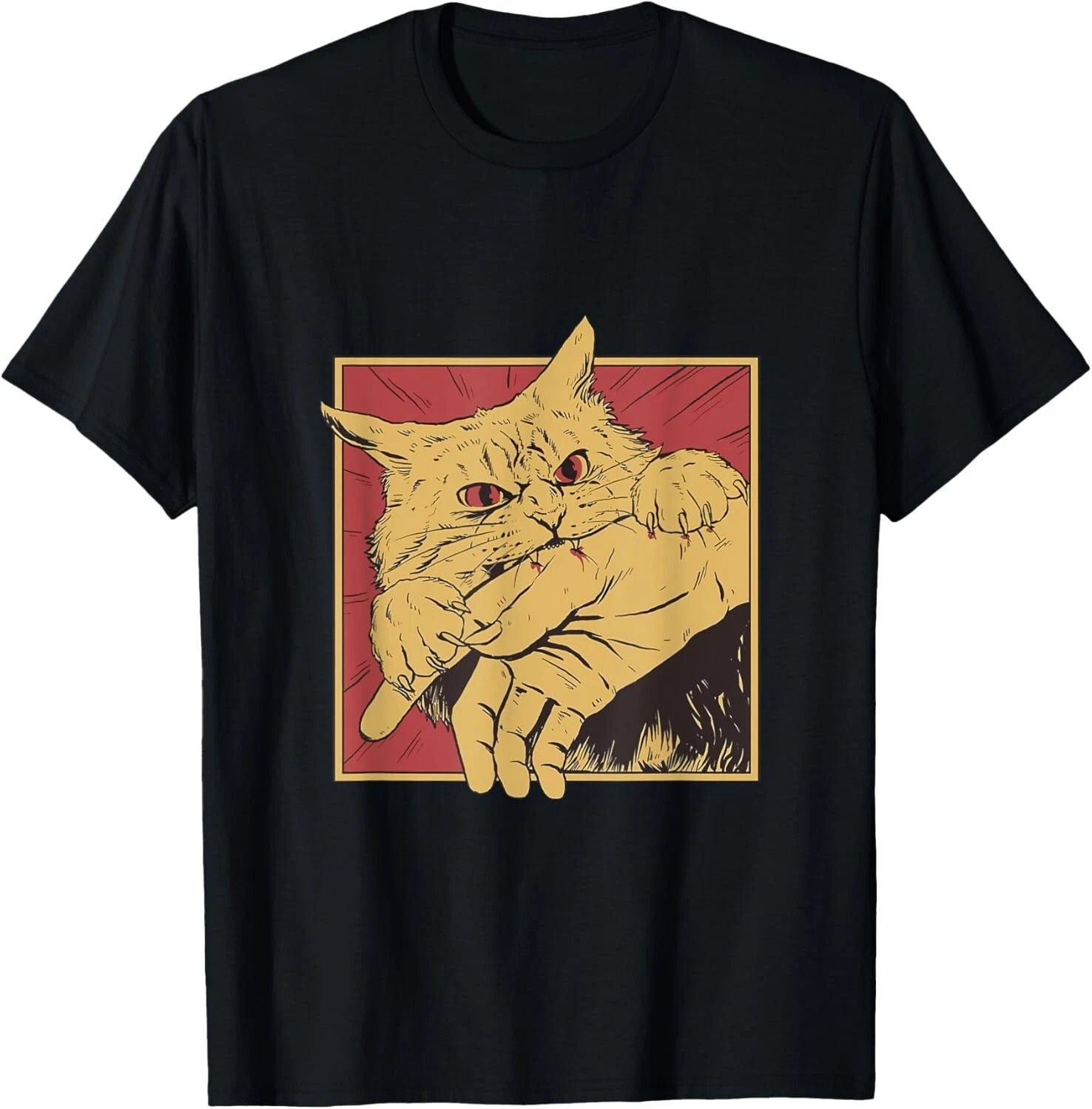 Funny Cat Graphic Tee Japanese Anime Cat Bite T-shirt Unisex T-shirt