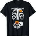 Halloween Skeleton Baby Rib Cage Maternity Pregnant Pumpkin T-shirt