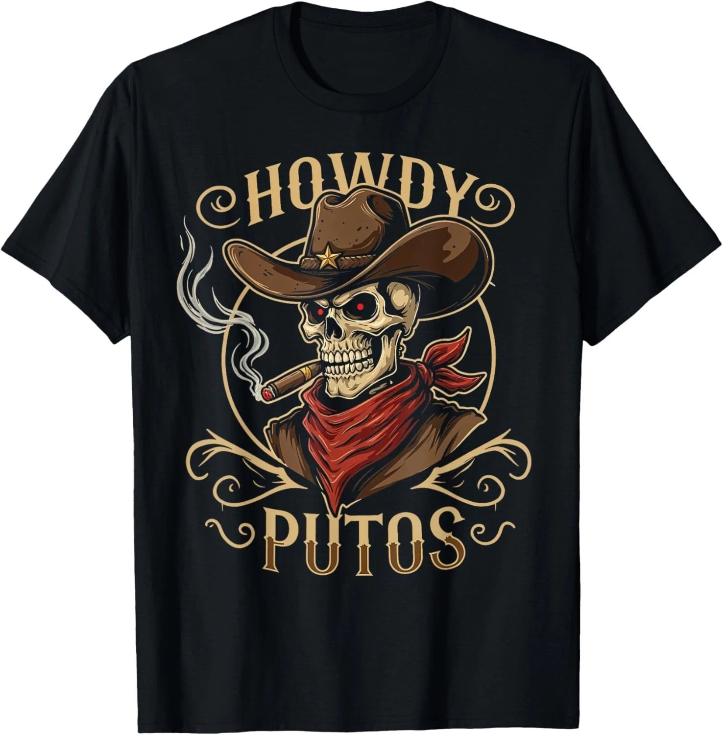 Funny Skull Howdy Putos Spanish Slang, Western Cowboy Skull Unisex T-shirt