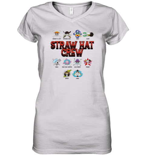 Anime Straw Hat Crew Jolly Roger Logos Women039S V Neck T Shirt