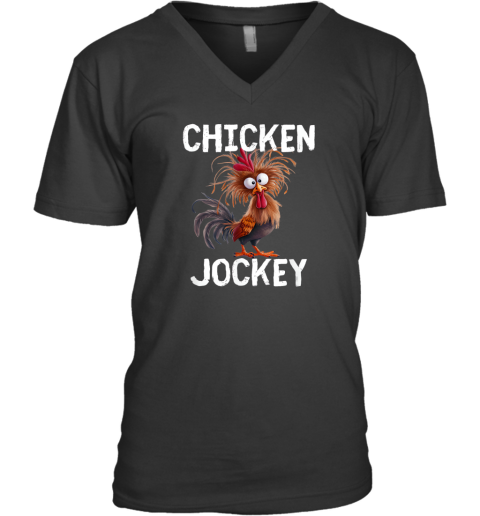 Chicken Jockey Fun Gag Novelty V Neck T Shirt