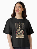 The Reader antique tarot cartomancy skull and mushrooms with moon Boxy T Shirt T Shirt Streetwear Style Hot Right Now