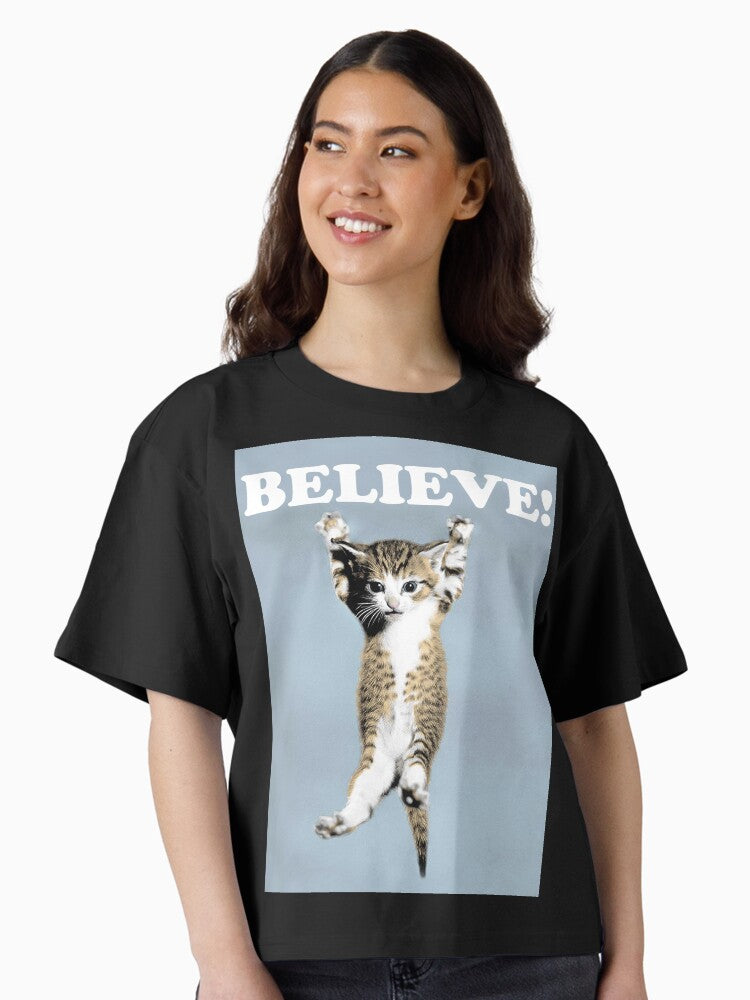 Believe Cat Poster Boxy T Shirt T Shirt High Search Demand Everyday Wear