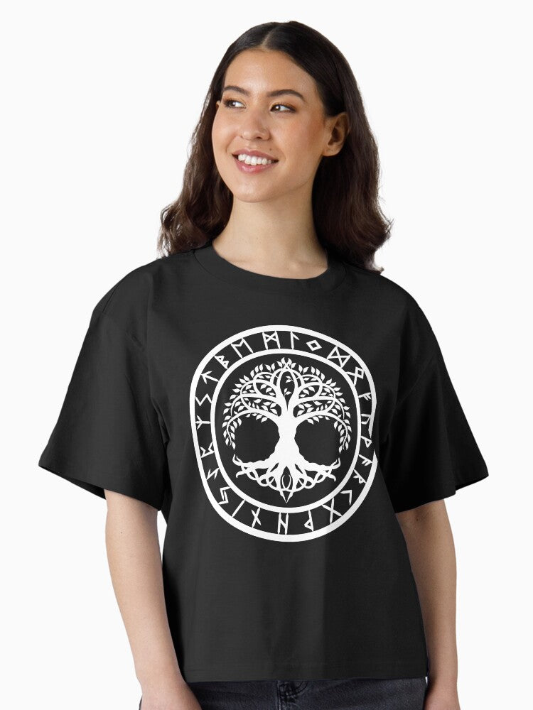 Yggdrasil Rune Circle Variant II Boxy T Shirt T Shirt Viral TikTok Find Gift Ready