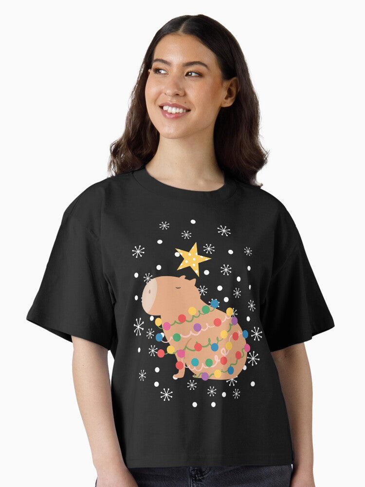 Capybara Christmas Tree Boxy T Shirt T Shirt Streetwear Style Everyday Wear