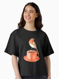 coffee loving robin bird Boxy T Shirt T Shirt Viral TikTok Find Hot Right Now