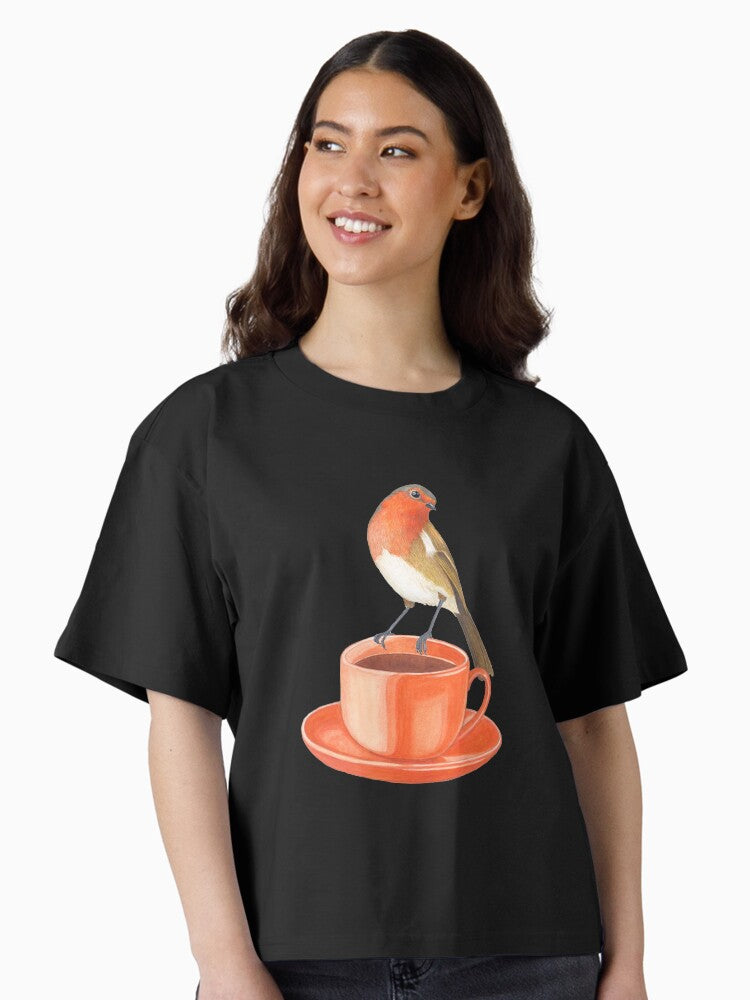 coffee loving robin bird Boxy T Shirt T Shirt Viral TikTok Find Hot Right Now