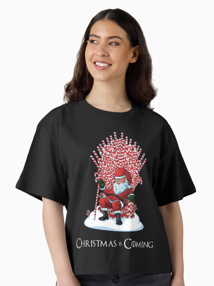 Christmas Is Coming Santa Candy Cane Throne T Shirt Boxy T Shirt T Shirt High Search Demand Fan Favorite