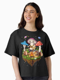 Hippie Magic Mushroom Boxy T Shirt T Shirt Comfort Fit US Top Pick