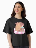 Cute Capybara On Pool Float Drinking Bubble Tea Boxy T Shirt T Shirt Premium Print Fan Favorite
