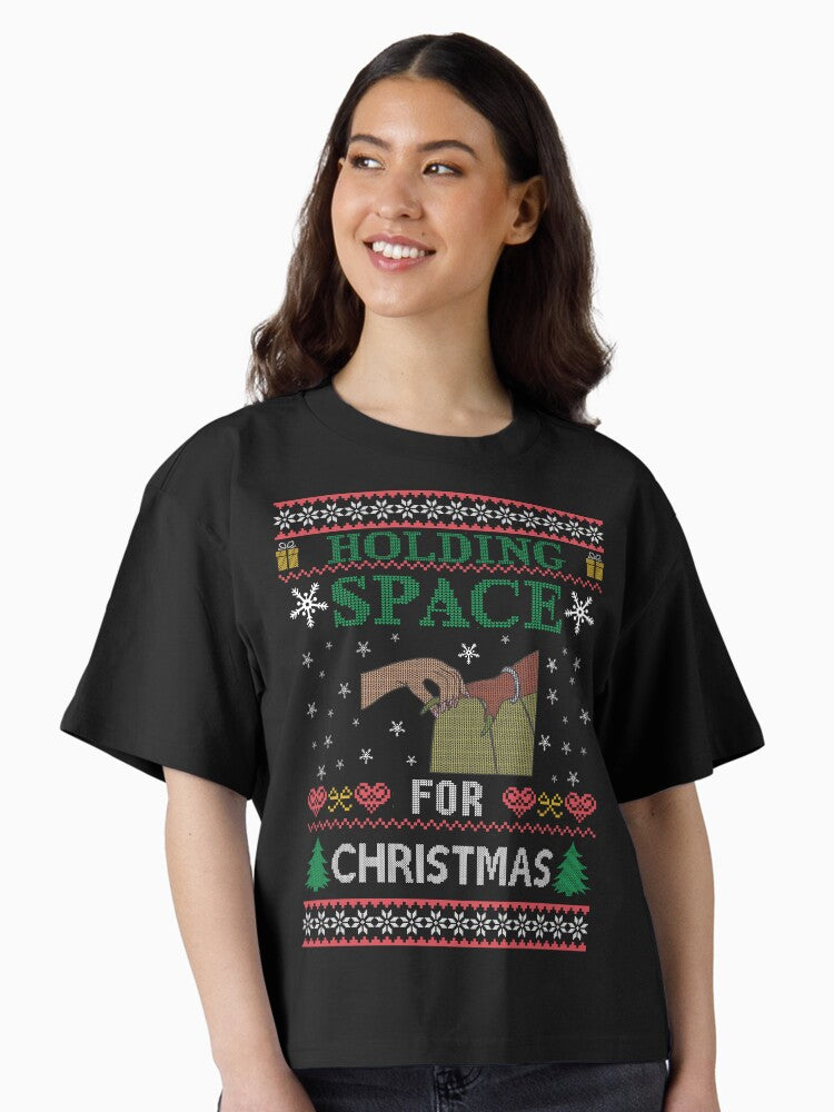 Holding Space Ugly Christmas Sweater Boxy T Shirt Sweater Premium Print Everyday Wear