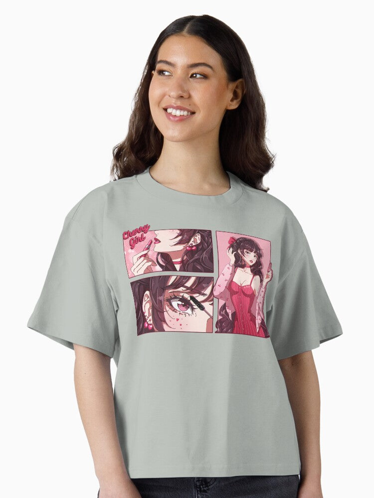The cherry girl makeup comic Boxy T Shirt T Shirt Comfort Fit Hot Right Now