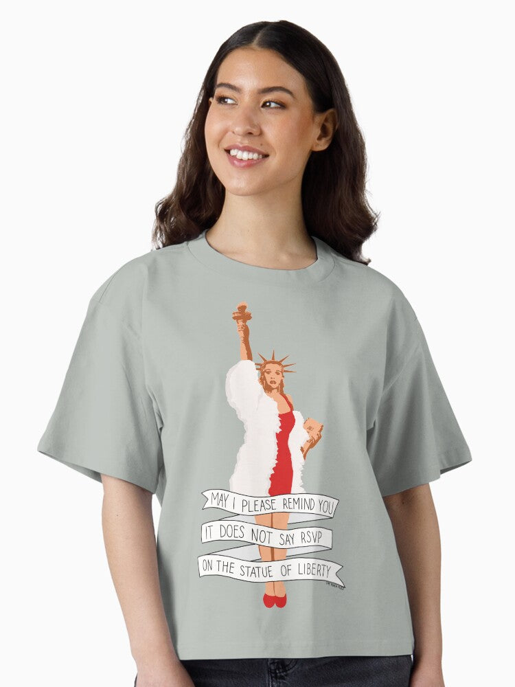 It Does Not Say RSVP On The Statue Of Liberty The Peach Fuzz Boxy T Shirt T Shirt Viral TikTok Find Hot Right Now